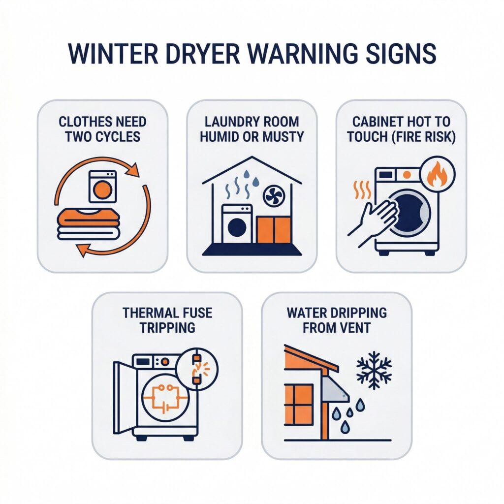 winter dryer warning signs